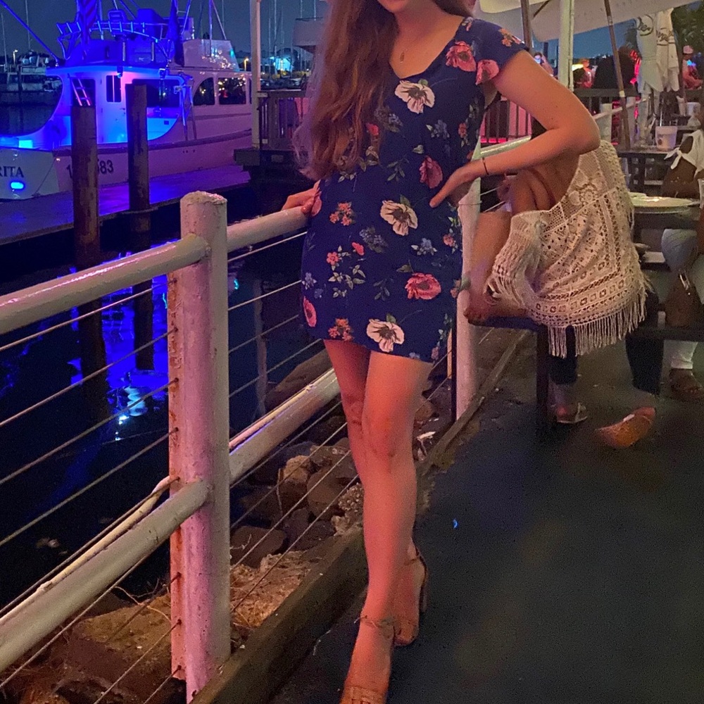Old Navy Blue Floral Dress with Pink and Green Accents